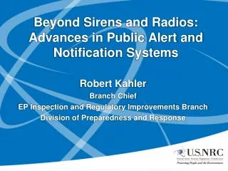 Robert Kahler Branch Chief EP Inspection and Regulatory Improvements Branch
