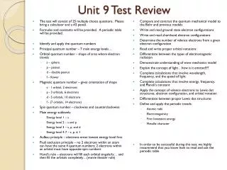 Unit 9 Test Review