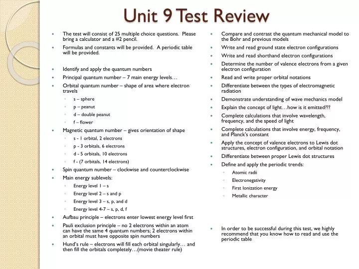 unit 9 test review