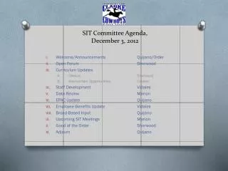 SIT Committee Agenda, December 3, 2012