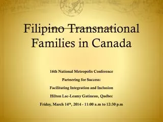 Filipino Transnational Families in Canada