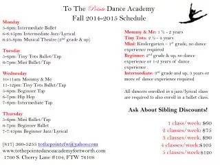 To The Pointe Dance Academy Fall 2014-2015 Schedule