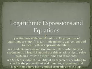 Logarithmic Expressions and Equations