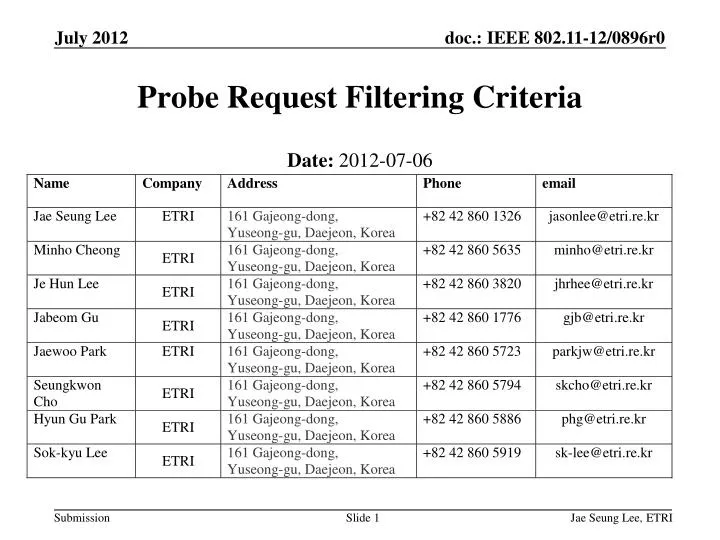 probe request filtering criteria