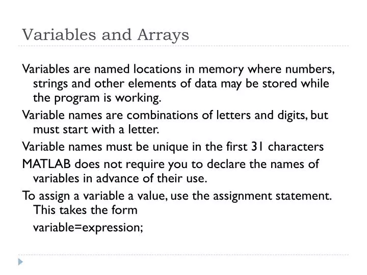 variables and arrays