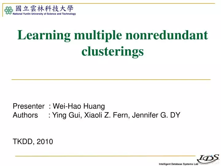 learning multiple nonredundant clusterings