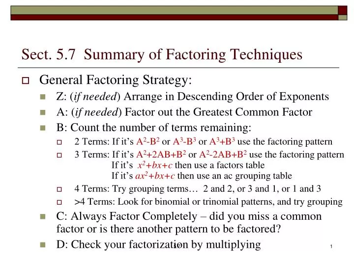 sect 5 7 summary of factoring techniques