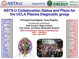 NSTX-U Collaboration Status and Plans for the UCLA Plasma Diagnostic group