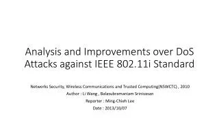 Analysis and Improvements over DoS Attacks against IEEE 802.11i Standard