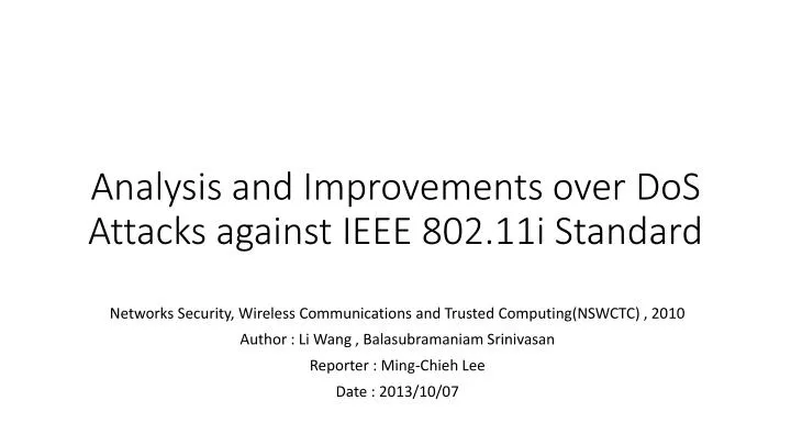 analysis and improvements over dos attacks against ieee 802 11i standard