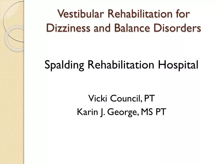vestibular rehabilitation for dizziness and balance disorders