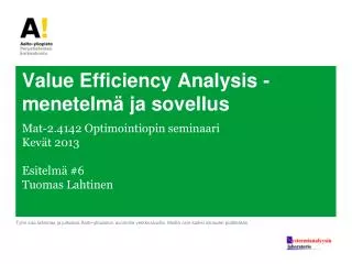 value efficiency analysis menetelm ja sovellus