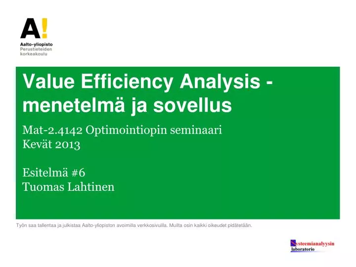 value efficiency analysis menetelm ja sovellus