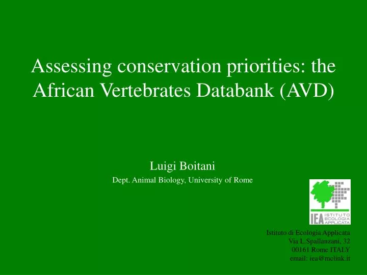 assessing conservation priorities the african vertebrates databank avd