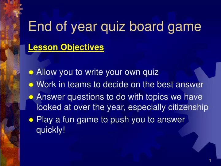 end of year quiz board game