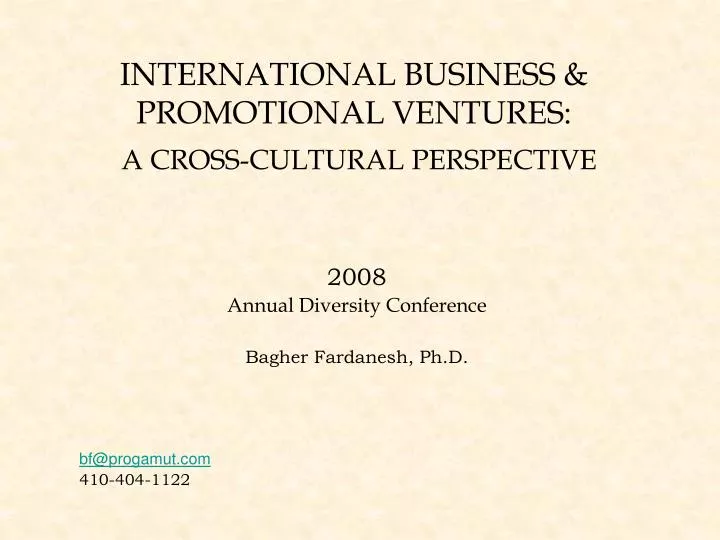 international business promotional ventures a cross cultural perspective