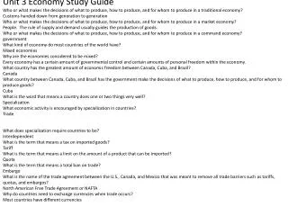 Unit 3 Economy Study Guide