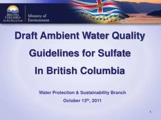 Draft Ambient Water Quality Guidelines for Sulfate In British Columbia