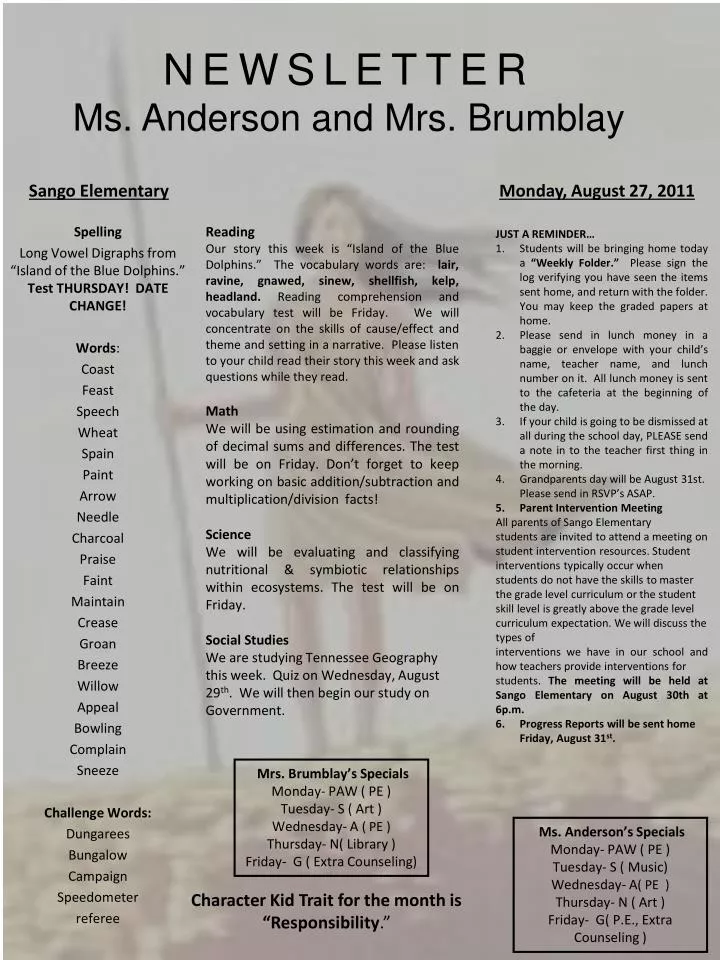newsletter ms anderson and mrs brumblay