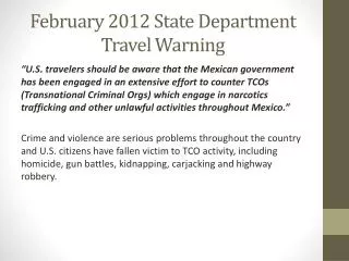 February 2012 State Department Travel Warning