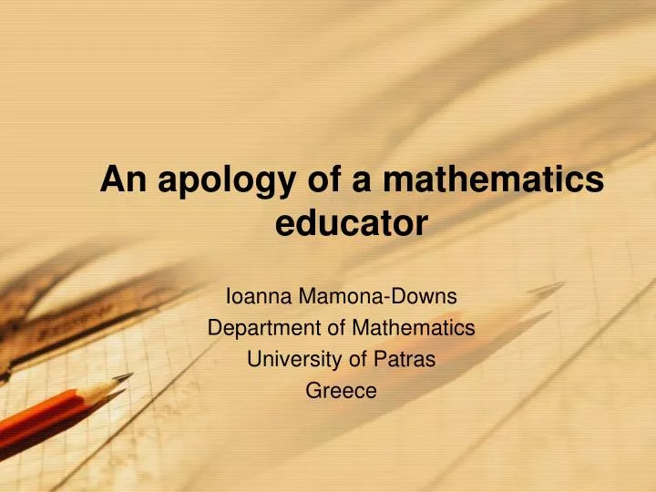 an apology of a mathematics educator