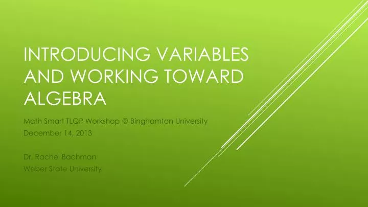 introducing variables and working toward algebra