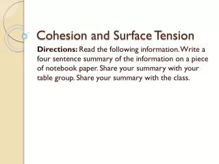 Cohesion and Surface Tension