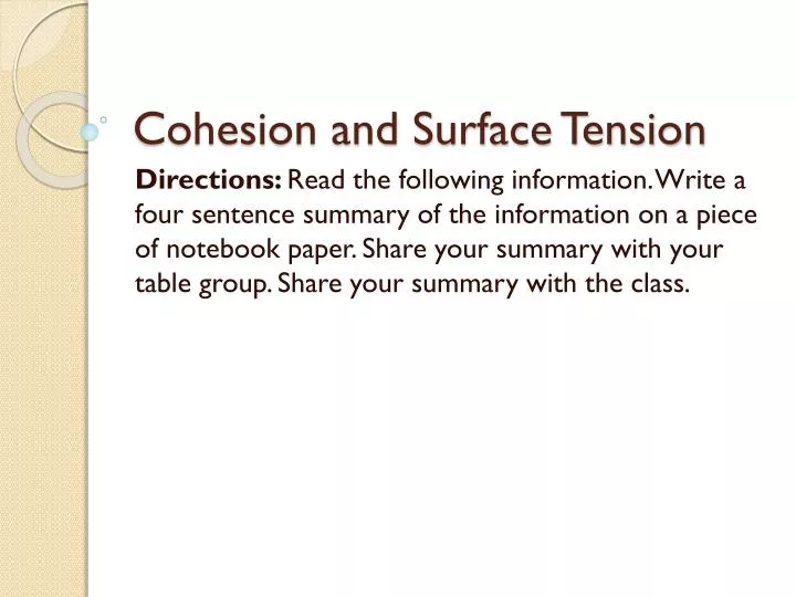 cohesion and surface tension