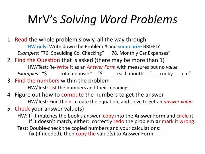 mrv s solving word problems