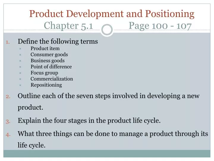 product development and positioning chapter 5 1 page 100 107