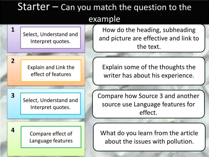 starter can you match the question to the example