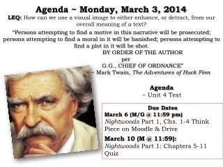 Agenda ~ Monday, March 3, 2014