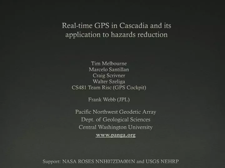 real time gps in cascadia and its application to hazards reduction