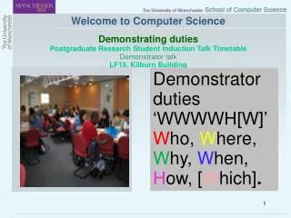 Welcome to Computer Science Demonstrating duties