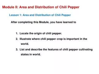 Module II: Area and Distribution of Chili Pepper