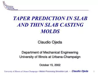TAPER PREDICTION IN SLAB AND THIN SLAB CASTING MOLDS