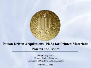 Patron Driven Acquisitions (PDA) for Printed Materials: Process and Issues