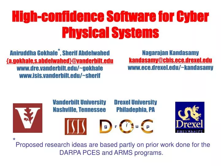 high confidence software for cyber physical systems