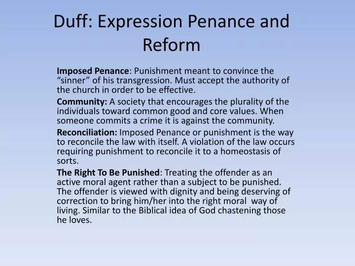 duff expression penance and reform