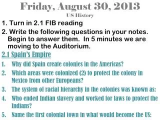 Friday, August 30, 2013 US History