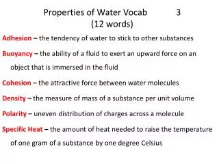 Properties of Water Vocab 3 (12 words)