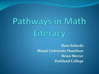 Pathways in Math Literacy