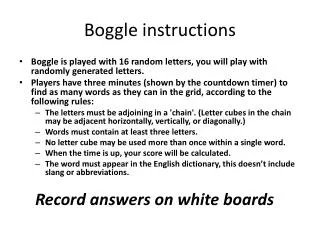 Boggle instructions