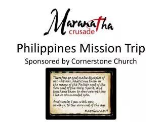 Philippines Mission Trip Sponsored by Cornerstone Church