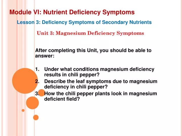 module vi nutrient deficiency symptoms