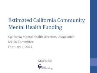 Estimated California Community Mental Health Funding