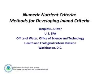 Numeric Nutrient Criteria: Methods for Developing Inland Criteria