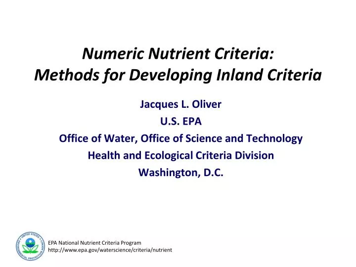numeric nutrient criteria methods for developing inland criteria
