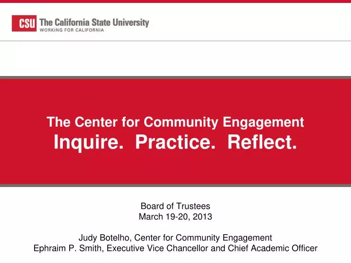 the center for community engagement inquire practice reflect