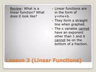 Lesson 3 (Linear Functions)